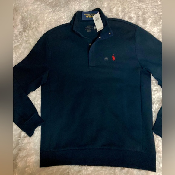 Ralph Lauren Polo Navy 1/4 Snap Heavyweight Performance Mens Shirt Sz Large - Picture 3 of 7